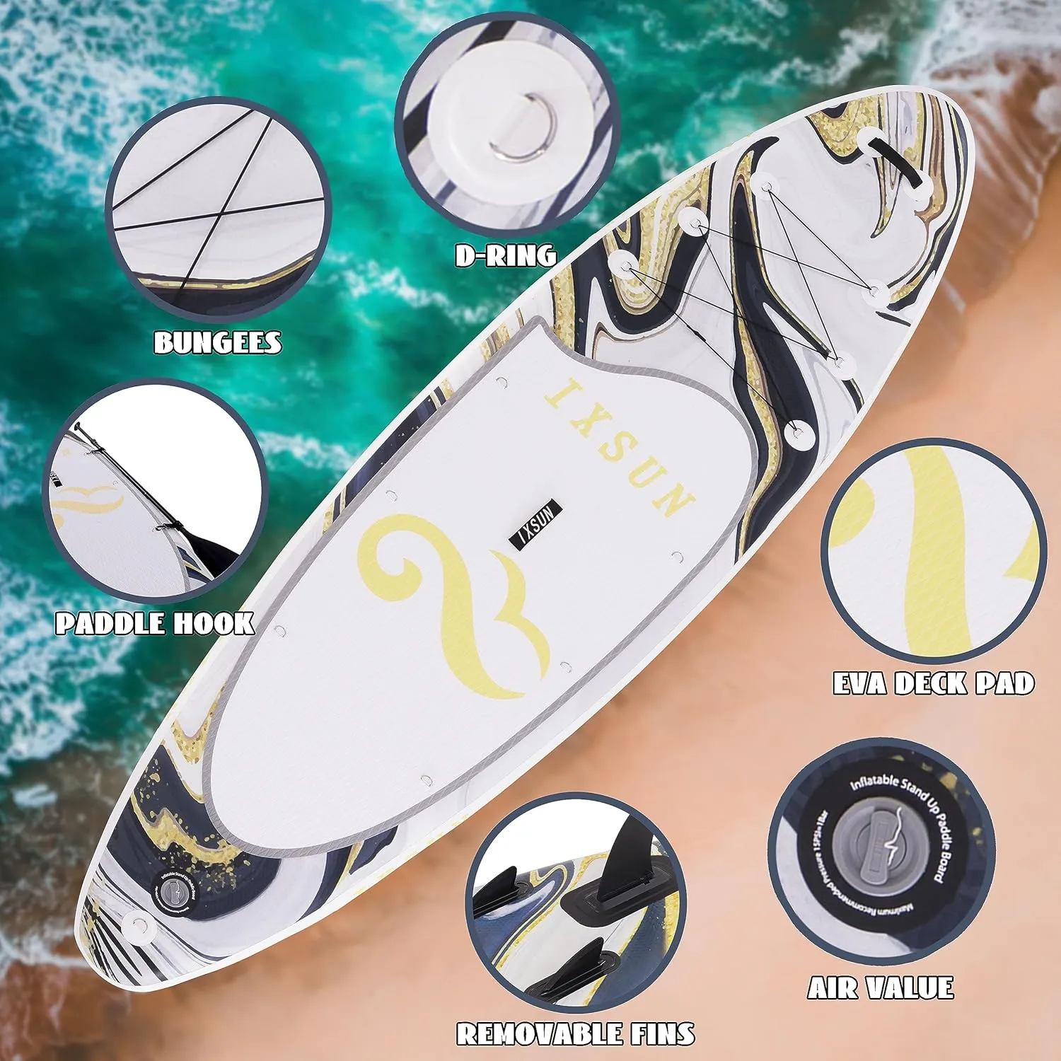 11' x 33" x 6" Inflatable Stand Up Paddle Board,11 ft,Stable Wide,Non-Slip Deck,with Premium SUP Accessories,Backpack, Bottom Fins,Adjustable Paddles,Double-Action Pump