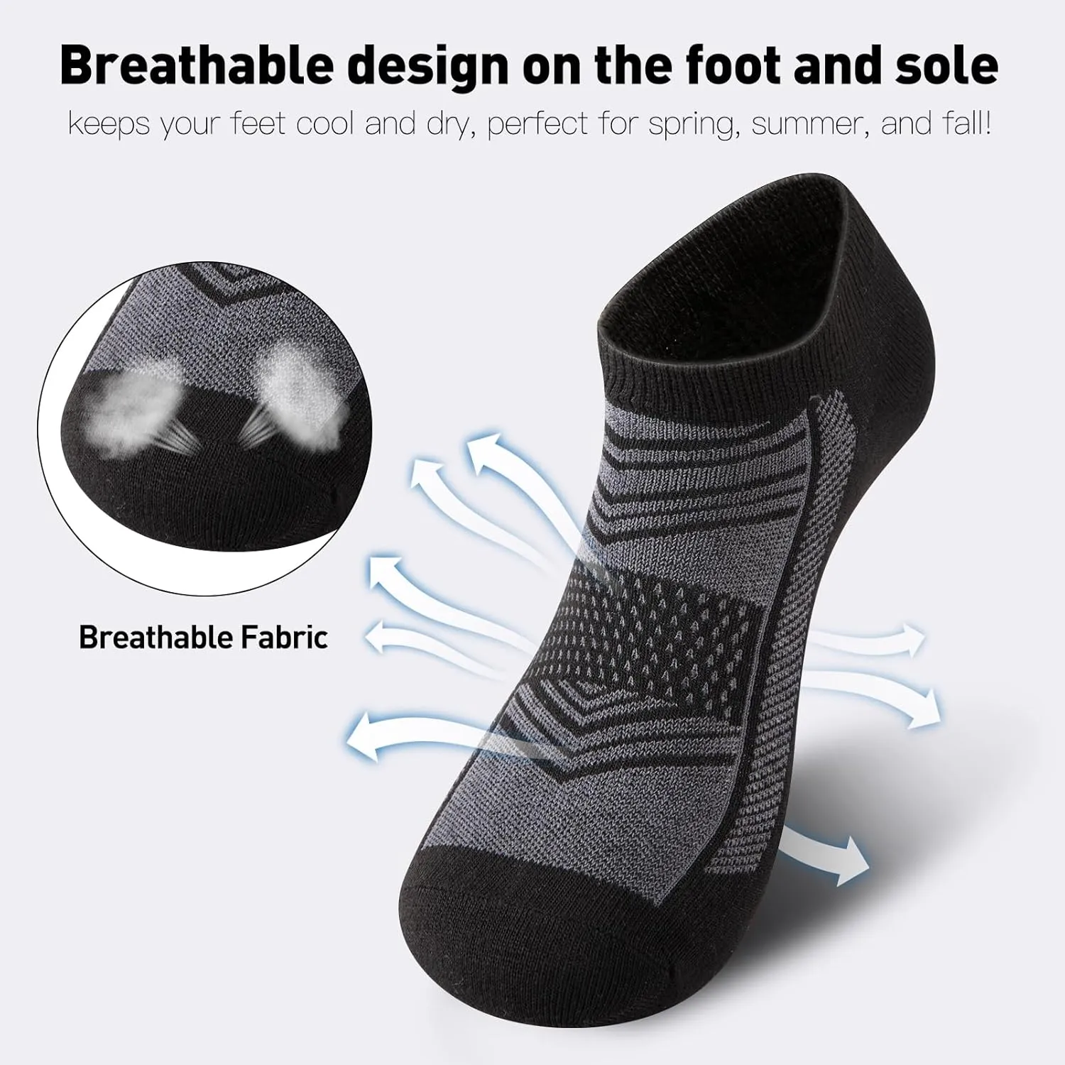 15 Pairs 3 Styles Low Cut Ankle Socks for Men  Breathable Thin Socks Bulk Pack, Fits Shoe Size 8-12