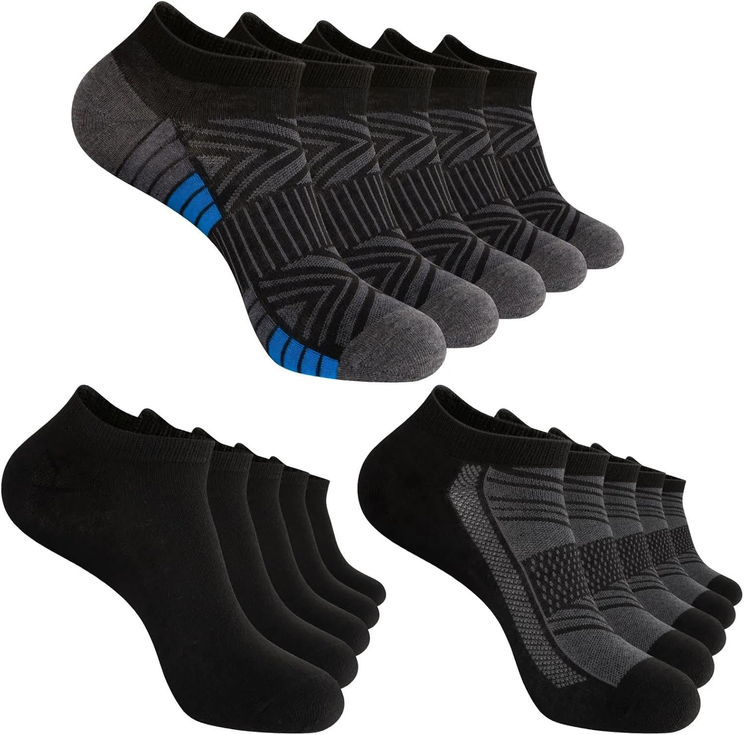 15 Pairs 3 Styles Low Cut Ankle Socks for Men  Breathable Thin Socks Bulk Pack, Fits Shoe Size 8-12