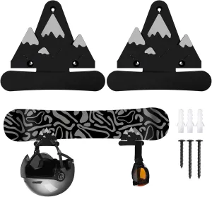 2 Pack Snowboard Wall Mount with Hooks,Snow Mountain decorative Design for Snowboard Rack, Space Saving