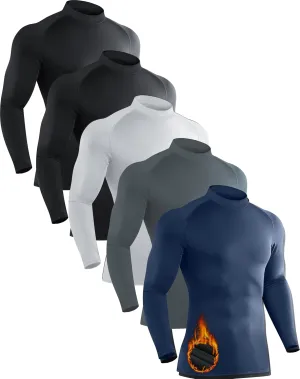 5 Pack Men's Thermal Turtle Mock Neck Shirts Long Sleeve Compression Fleece Lined Shirts Undershirt Base Layer Tops