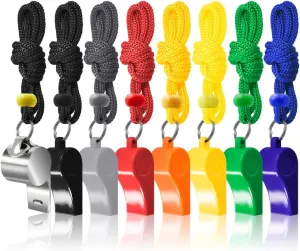 7 Pack Plastic Coaches Referee Whistles with Lanyards, 1 Pcs Stainless Steel Metal, Colorful Whistles for Football Sports Lifeguards Survival Emergency Training - Multi-Color