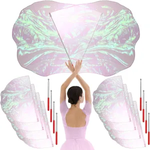 8 Set Worship Dance Flags with 8 Pcs Scalable Rod 29.5 x 39.3 Inch Praise Church Flags Semicircle Worship Angel Wing for Girls Adults Practice Performance(Iridescent White)