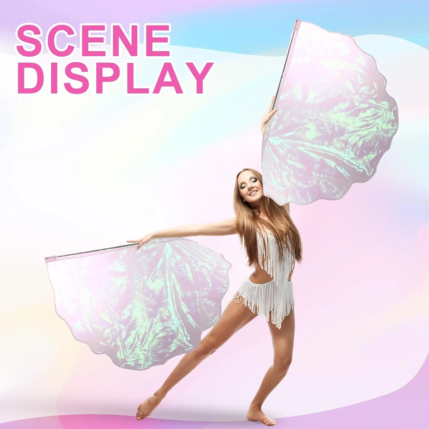 8 Set Worship Dance Flags with 8 Pcs Scalable Rod 29.5 x 39.3 Inch Praise Church Flags Semicircle Worship Angel Wing for Girls Adults Practice Performance(Iridescent White)