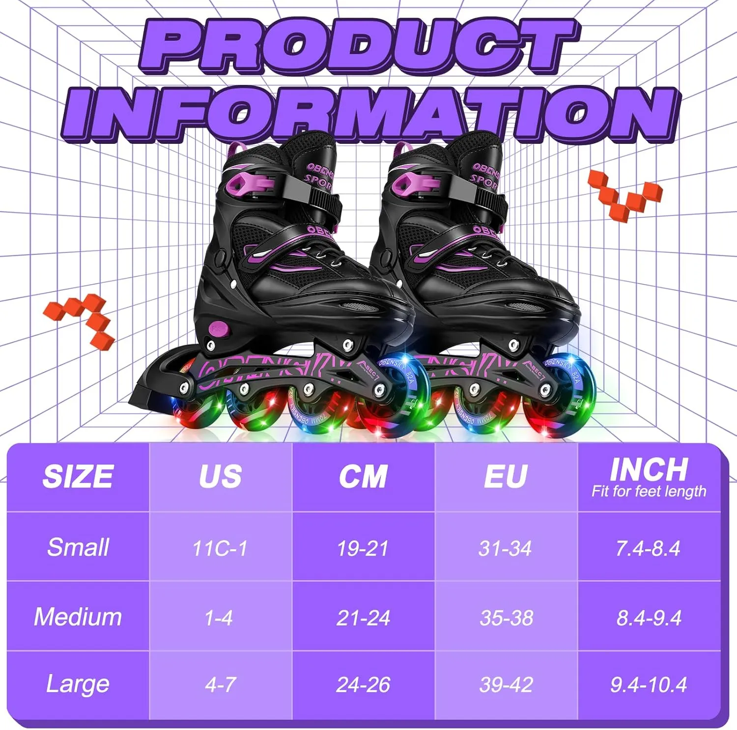 Adjustable Inline Skates for Boys and Girls Ages 4-12, Roller Skates Blades for Kids with Full Light Up Wheels, Fun Illuminating Roller Skates for Beginner Youth and Toddlers
