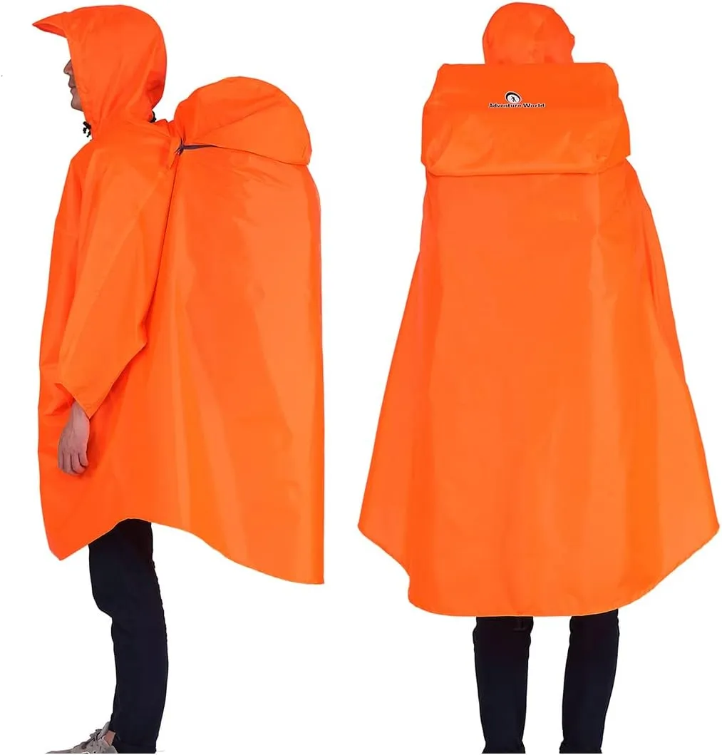 Adventure World Globotrekker Backpack Poncho Lightweight Waterproof Rain Poncho for Hiking, Camping, Travel & Outdoor Use