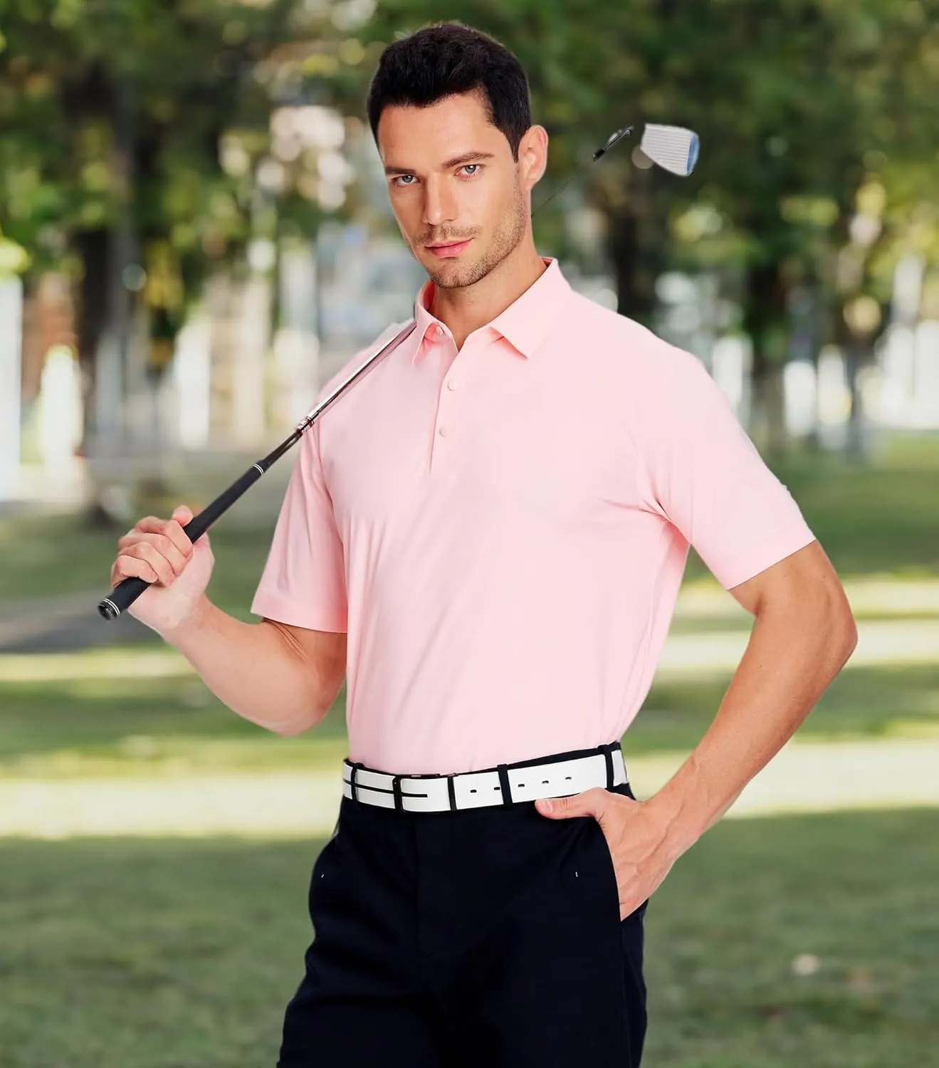 Alex Vando Mens Seamless Golf Shirt Moisture Wicking Quick-Dry Tailored Fit Polo Shirts