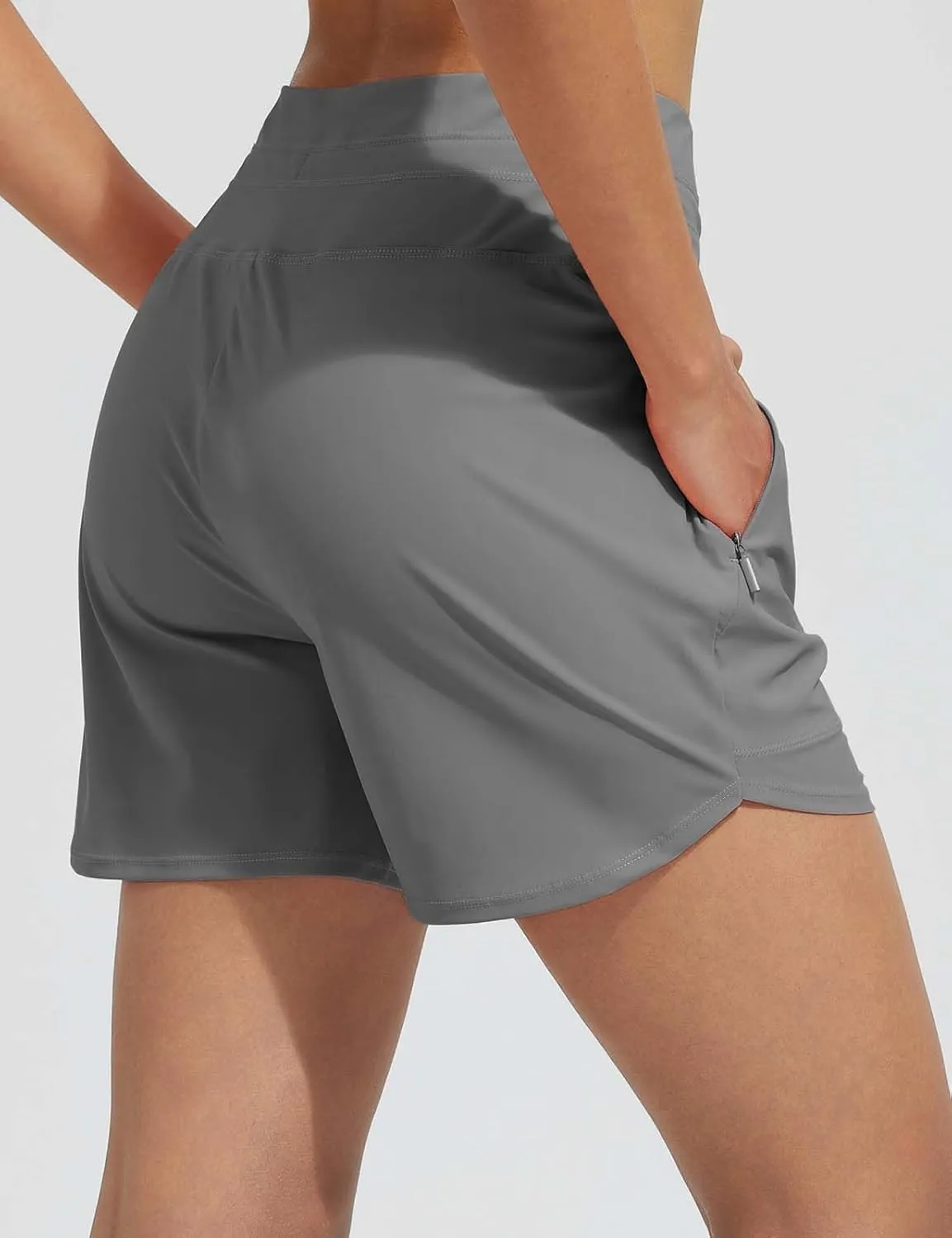 baleaf Women's 5" Swim Board Shorts High Waisted Quick Dry UPF 50  Swimsuit Swimming Bottoms with Boxer Liner Zipper Pockets