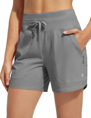 baleaf Women's 5" Swim Board Shorts High Waisted Quick Dry UPF 50  Swimsuit Swimming Bottoms with Boxer Liner Zipper Pockets