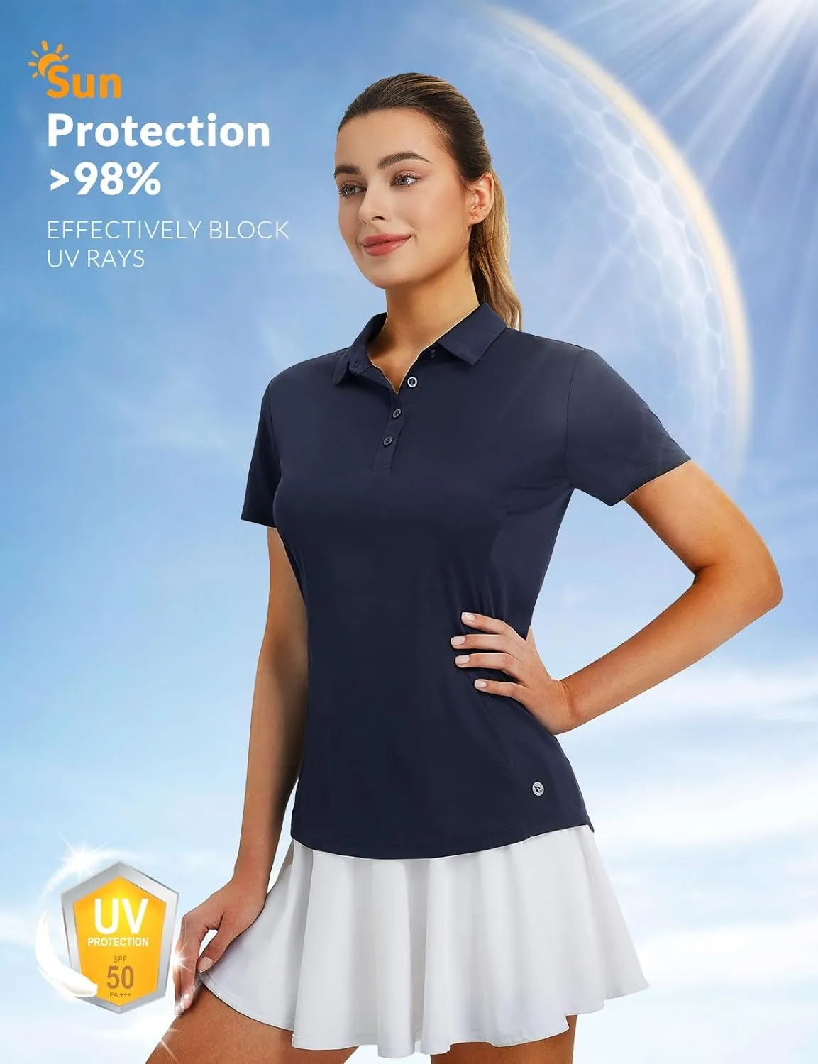 baleaf Women's Golf Shirts Polo Collared V Neck Shorts Sleeve Tennis Shirt Lightweight Quick Dry UPF50 