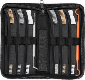 BOOSTEADY Gun Cleaning Brush & Hook Kit in Zippered Organizer Carry Case (8 Pieces) - Double End Brass Steel Nylon Bristle Brushes & Metal Polymer Hooks