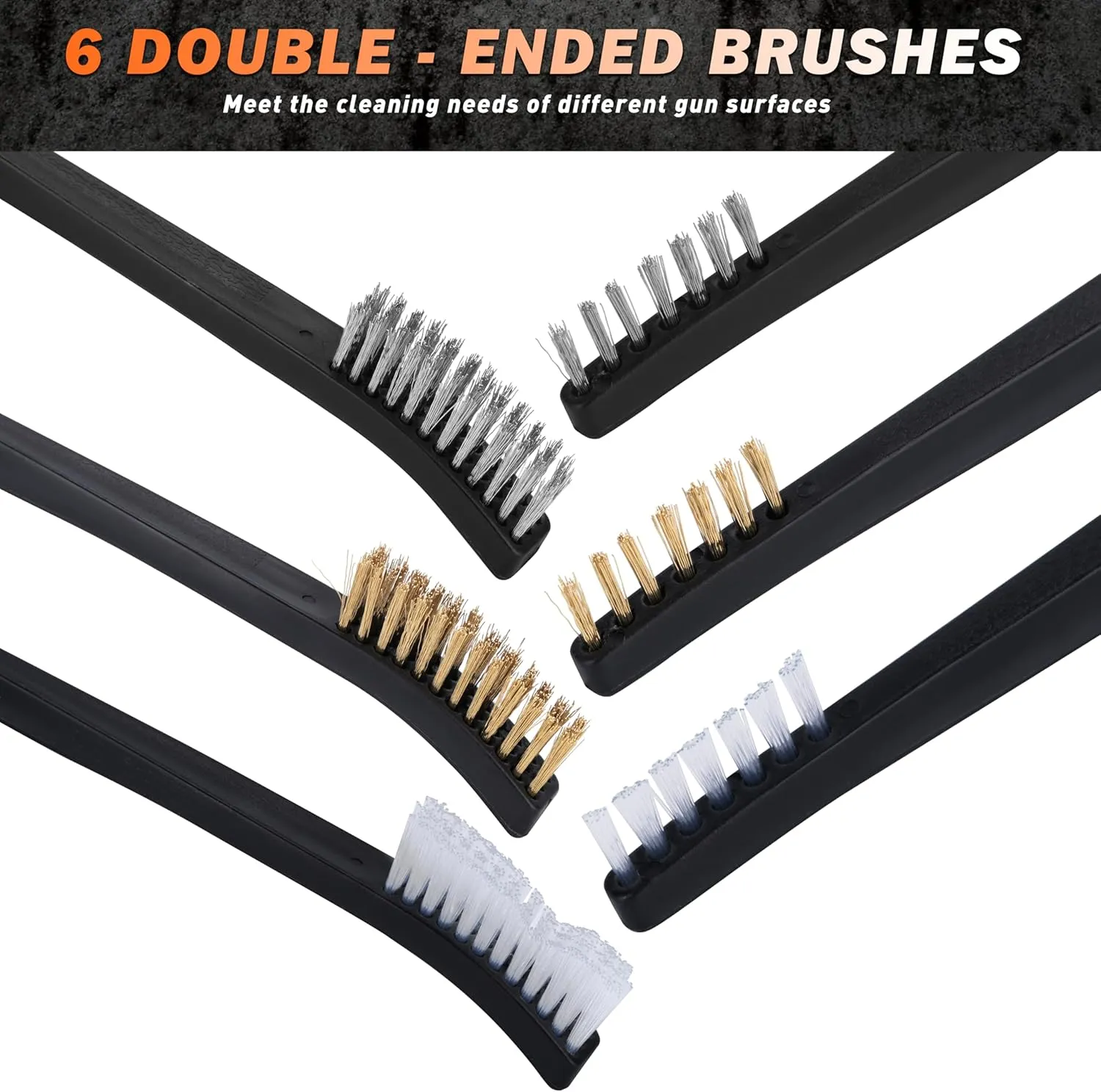 BOOSTEADY Gun Cleaning Brush & Hook Kit in Zippered Organizer Carry Case (8 Pieces) - Double End Brass Steel Nylon Bristle Brushes & Metal Polymer Hooks