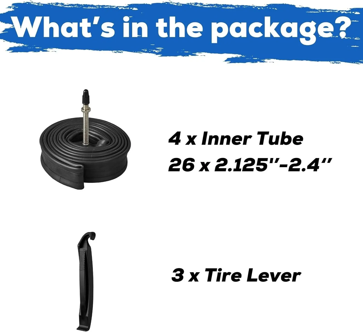 Corki Cycles 26 Inch Mountain Bike Inner Tube 4-Pack, Bike Tube 26 x 1.75 1.95 2.0 2.1 2.125 2.2 2.25 2.3 2.35 2.4 4.0 Presta Valve 48mm / Schrader Valve 32mm - Heavy Duty Butyl Rubber Bike Tire Tube