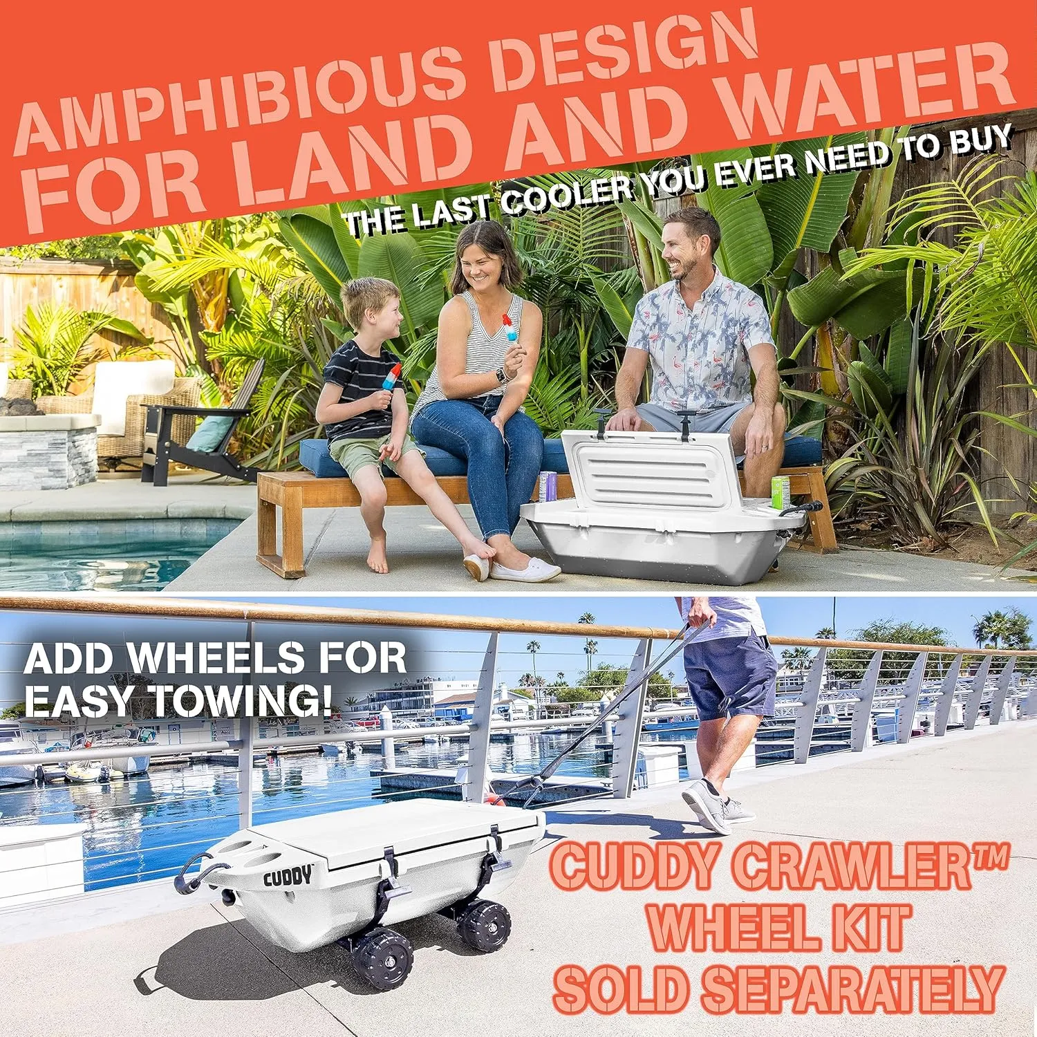 CUDDY Floating Cooler and Dry Storage Vessel for Land & Water  40QT Great for River, Beach, Kayak, Pool, & Lake - Multiple Color Options