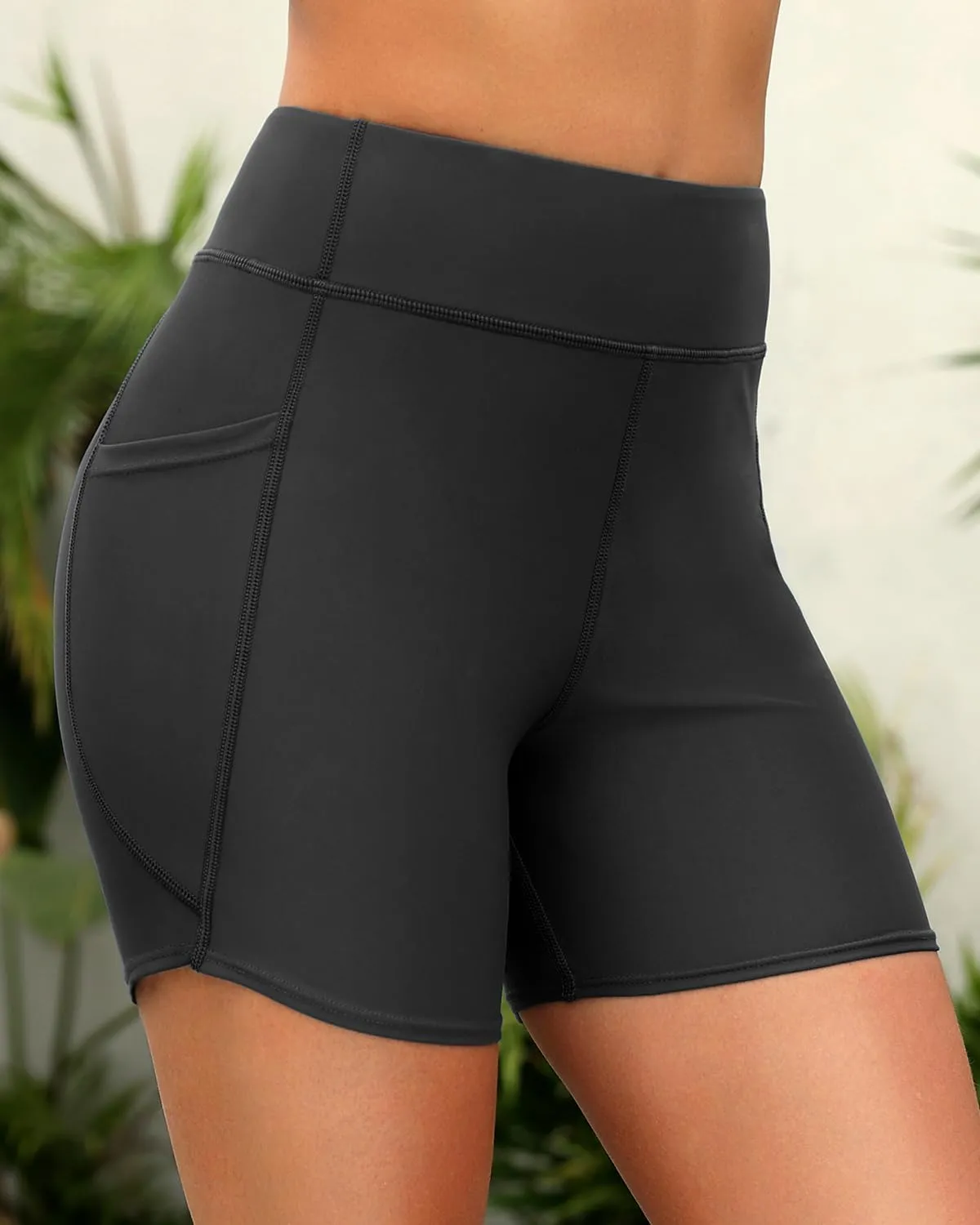 Daci Women High Waisted Swim Shorts - 5" Bathing Suit Short with Pockets Tummy Control Swimsuit Bottom Boy Shorts
