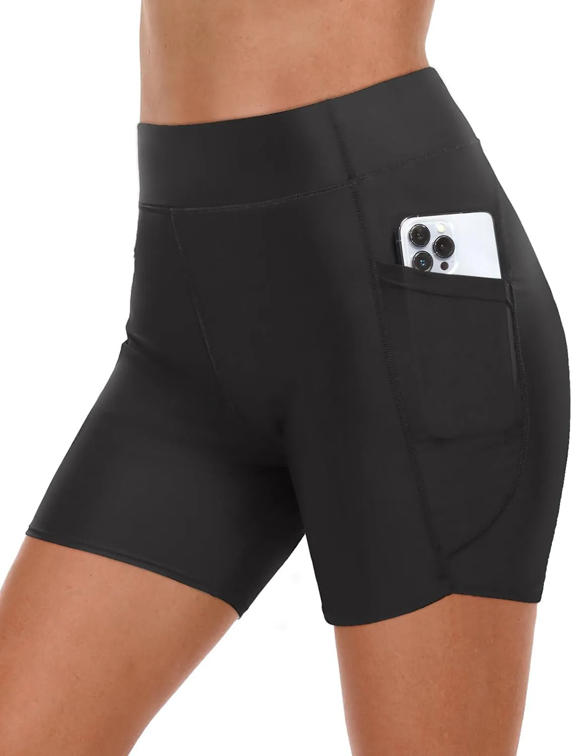 Daci Women High Waisted Swim Shorts - 5" Bathing Suit Short with Pockets Tummy Control Swimsuit Bottom Boy Shorts