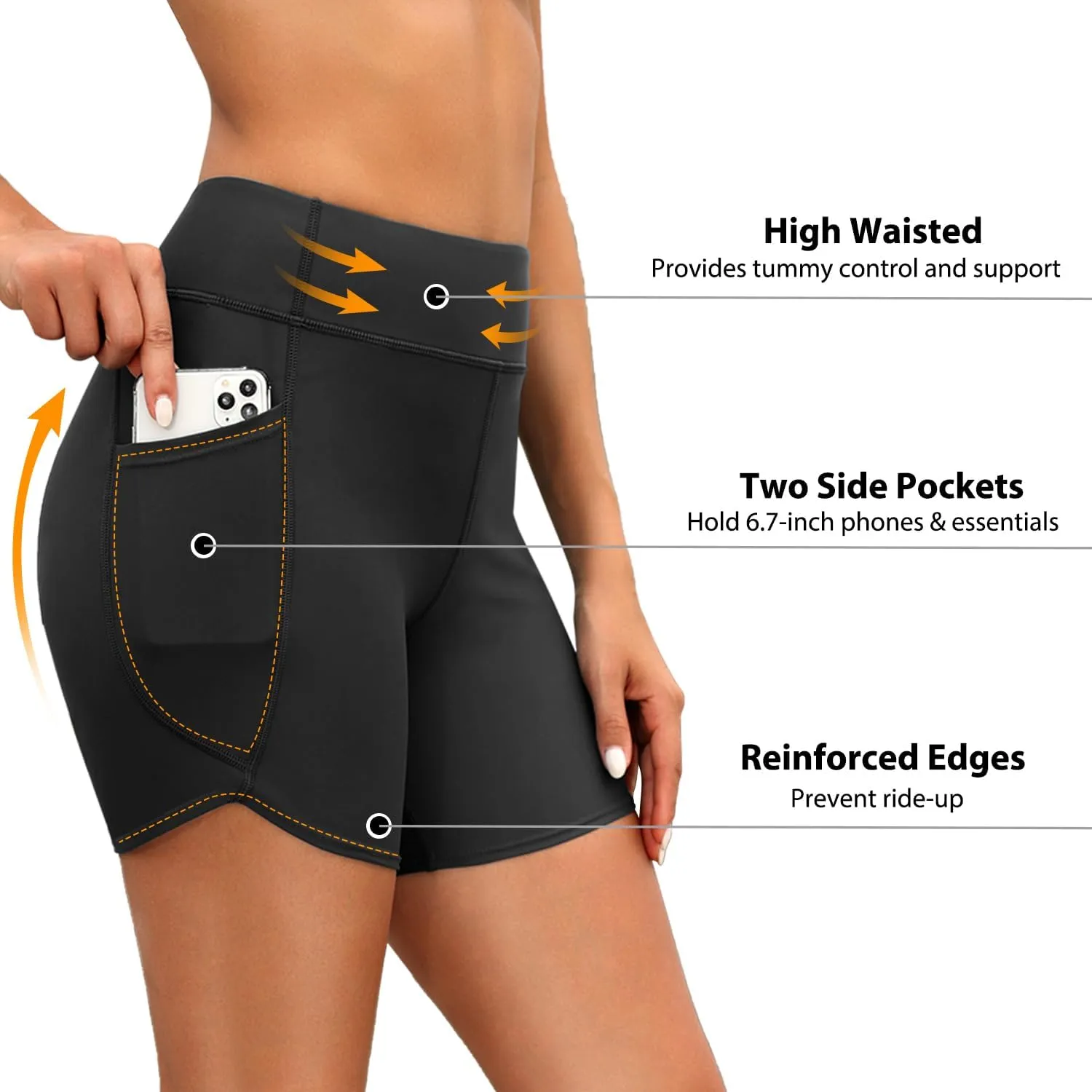 Daci Women High Waisted Swim Shorts - 5" Bathing Suit Short with Pockets Tummy Control Swimsuit Bottom Boy Shorts