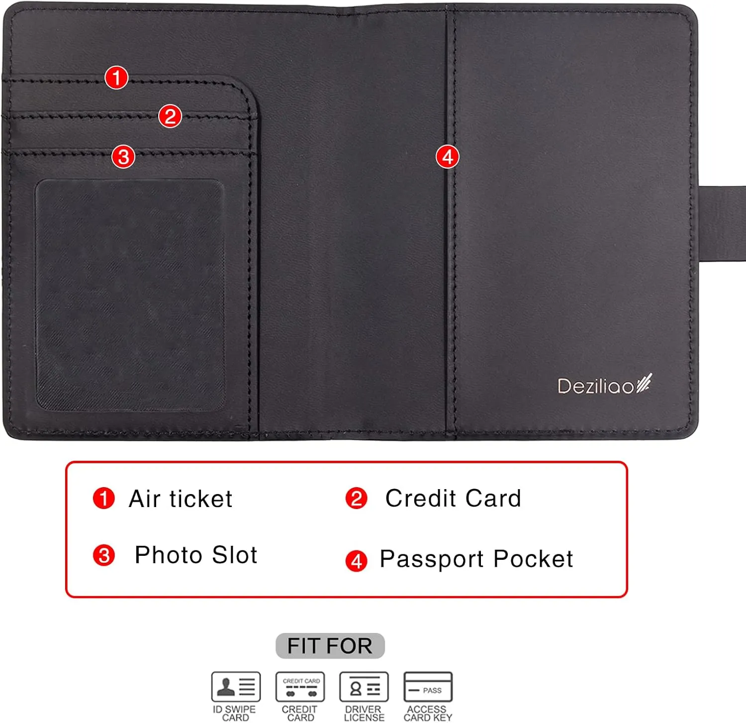 Deziliao Unisex Faux Leather Passport and Vaccine Card Holder, Black, Slim, Waterproof, Lightweight, RFID Blocking