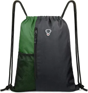 Drawstring Backpack Sports Gym Bag for Women Men Large Size With Two Zipper Pockets and Water Bottle Mesh Pockets