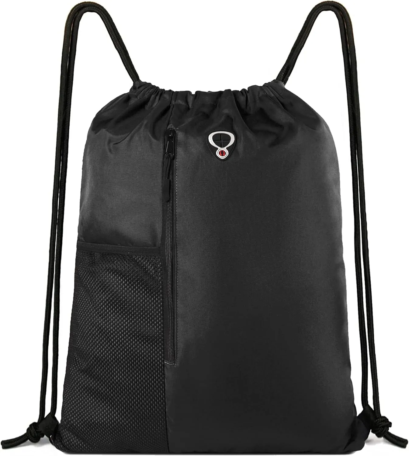 Drawstring Backpack Sports Gym Bag for Women Men Large Size With Two Zipper Pockets and Water Bottle Mesh Pockets