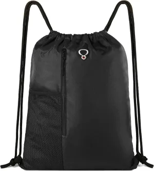 Drawstring Backpack Sports Gym Bag for Women Men Large Size With Two Zipper Pockets and Water Bottle Mesh Pockets