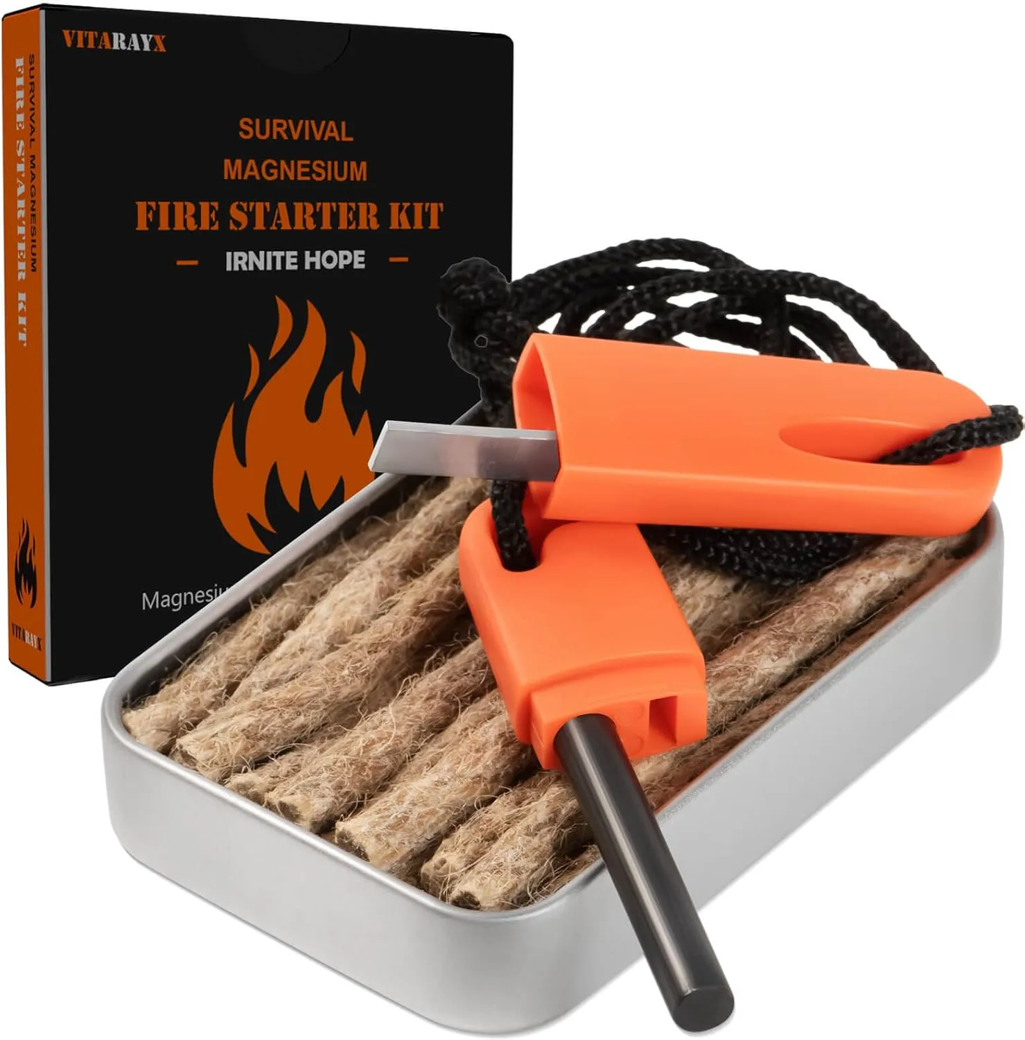 Fire Starter Kit  Lightweight Waterproof Magnesium Ferro Rod with Tinder for Camping, Hiking, Survival  Gift for Men
