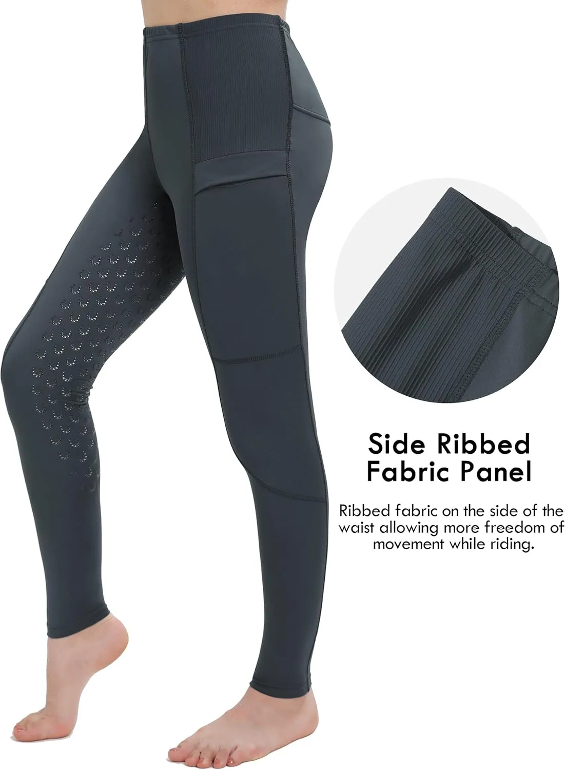 FitsT4 Sports Girls Horse Riding Pants Full Seat Silicone Kids Equestrian Breeches Horseback Pockets Youth Schooling Tights