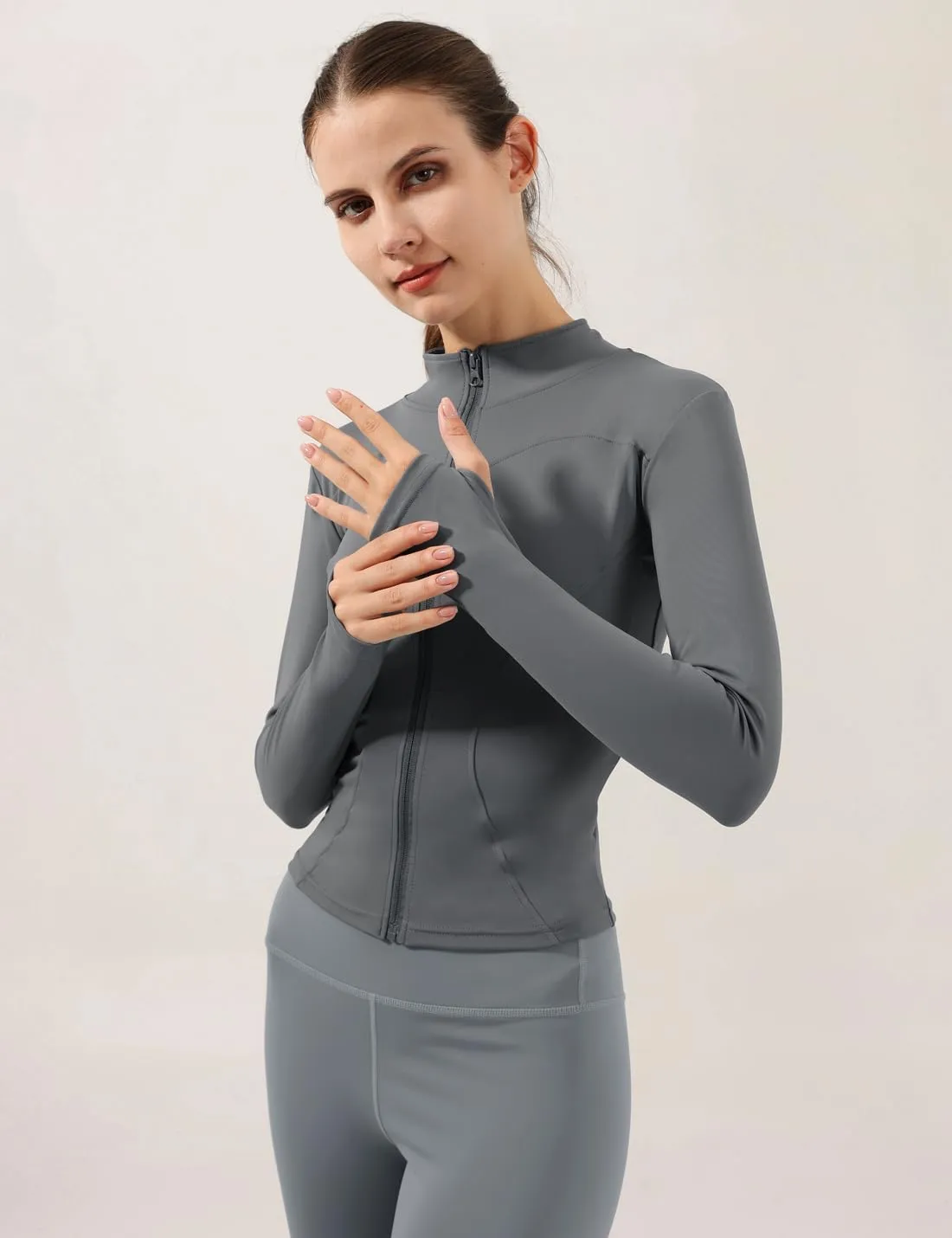 Gacaky Women's Slim Fit Lightweight Athletic Full Zip Stretchy Workout Running Track Jacket with Thumb Holes