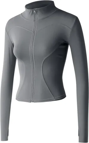 Gacaky Women's Slim Fit Lightweight Athletic Full Zip Stretchy Workout Running Track Jacket with Thumb Holes