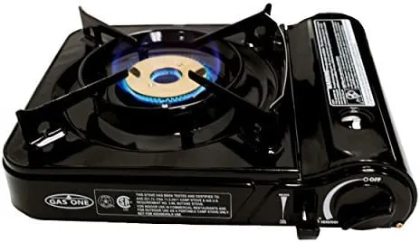 GAS ONE GS-3800DF Dual Spiral Flame 11,000 BTU Portable Gas Stove with Heavy Duty Clear Carrying Case, CSA Listed , Black
