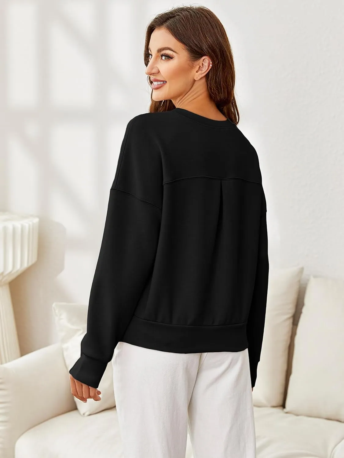 Glamaker Women's Crewneck Cropped Sweatshirt Pullover Stripe Air Essentials Basic Long Sleeve Shirts Casual Loose Fit Outfits