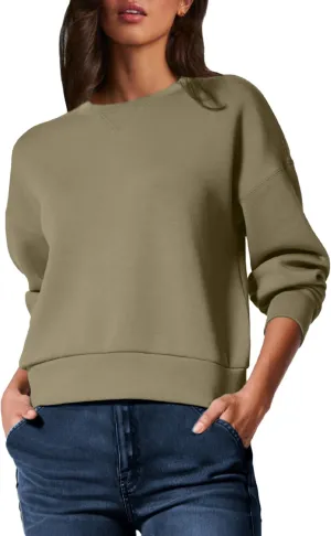 Glamaker Women's Crewneck Cropped Sweatshirt Pullover Stripe Air Essentials Basic Long Sleeve Shirts Casual Loose Fit Outfits