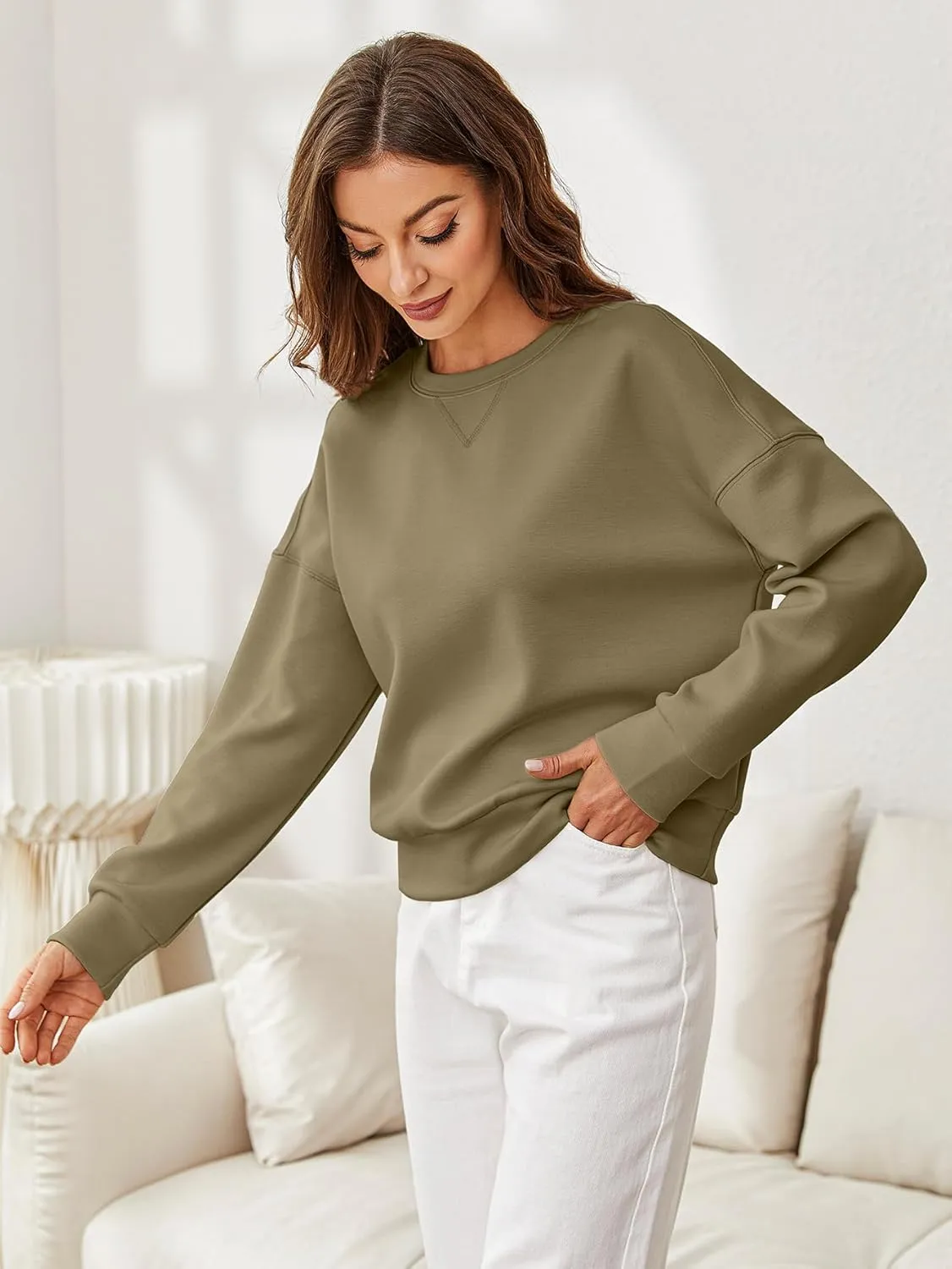 Glamaker Women's Crewneck Cropped Sweatshirt Pullover Stripe Air Essentials Basic Long Sleeve Shirts Casual Loose Fit Outfits