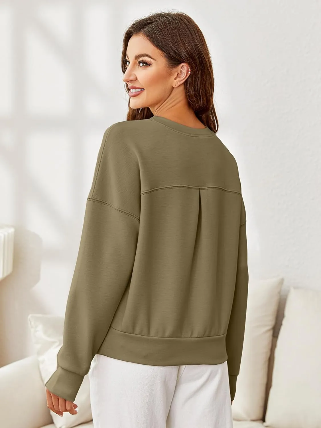 Glamaker Women's Crewneck Cropped Sweatshirt Pullover Stripe Air Essentials Basic Long Sleeve Shirts Casual Loose Fit Outfits