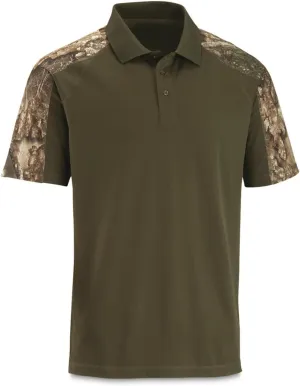 Guide Gear Men's Camo Detail Polo Shirt; Outdoors Clothing for Hunting, Fishing, Hiking or Working