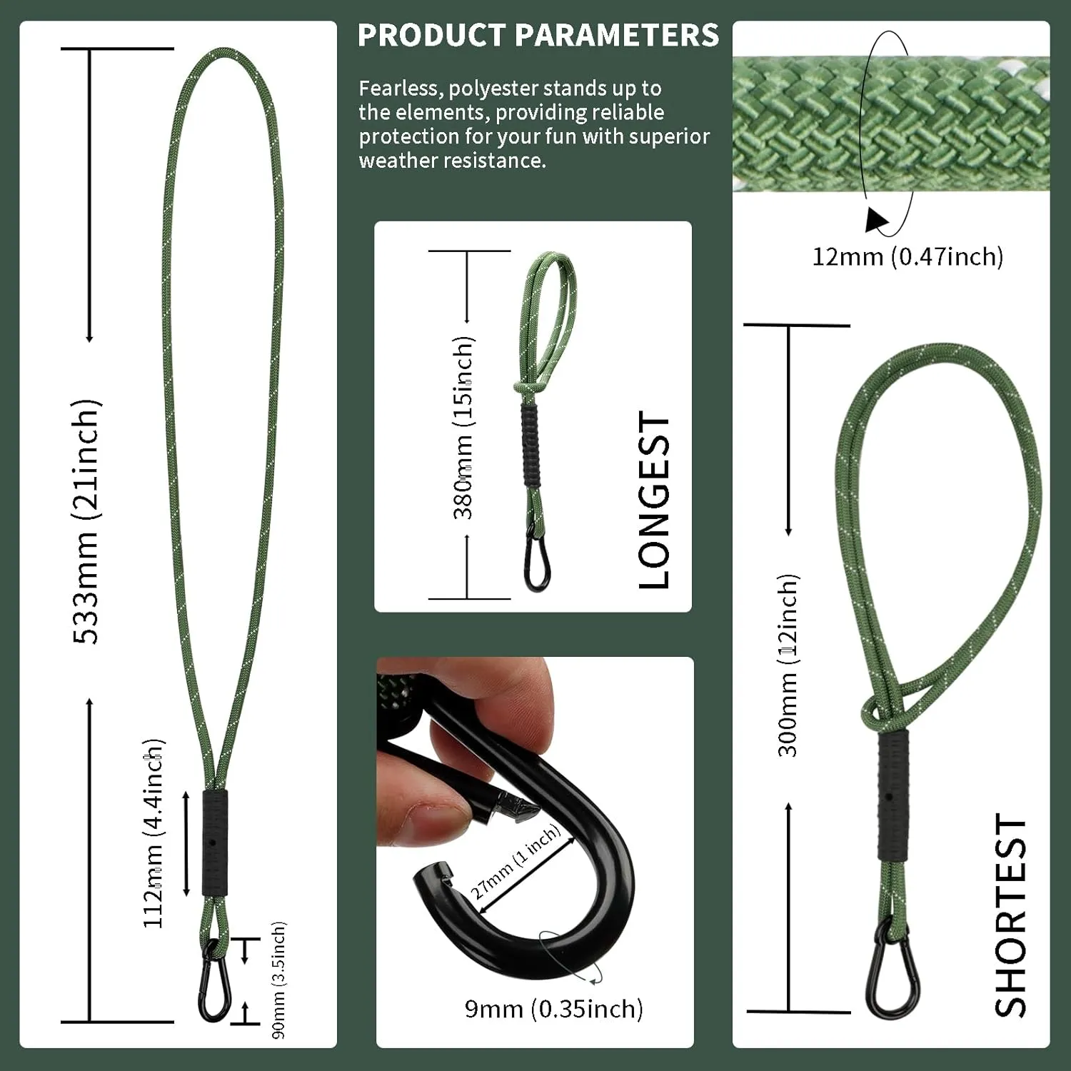 Heavy Duty Tree Swing Ropes, Hammock Tree Straps Hanging Kit, for Outdoor Swings Hammock Playground Set Accessories (1.75ft,21",Green,1Pack)