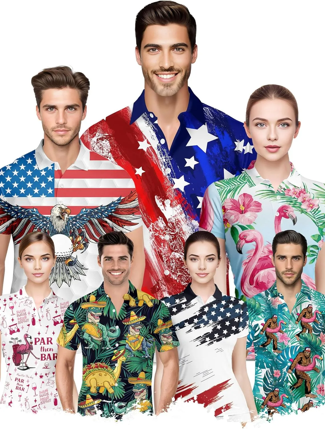 HIVICHI Golf Shirts for Men Funny Crazy Print Hawaiian Mens Polo Shirt