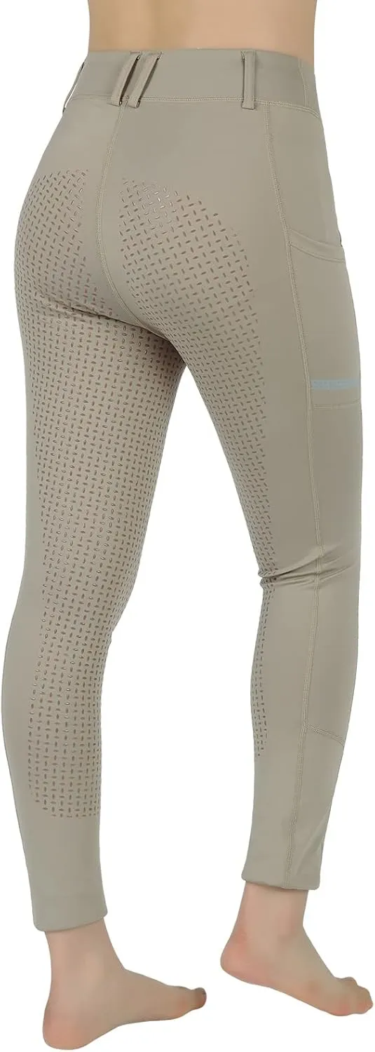 Horse Riding Pants Equestrian Girls Full Seat Silicone Breeches Kids Pull-On Horseback Riding Tights Pockets