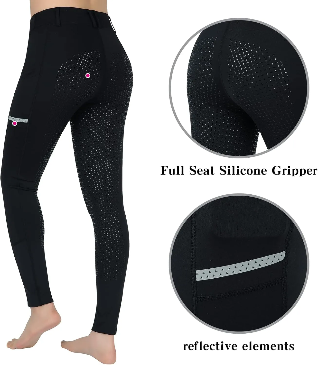 Horse Riding Pants Equestrian Girls Full Seat Silicone Breeches Kids Pull-On Horseback Riding Tights Pockets