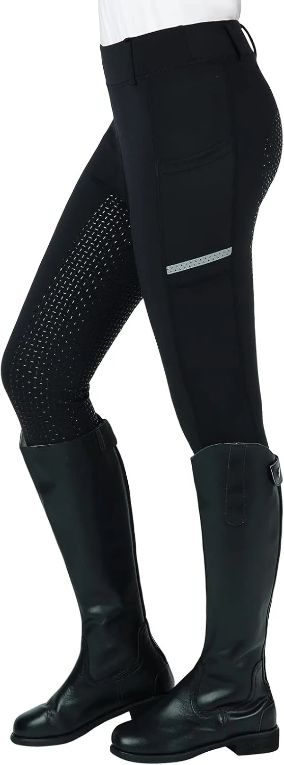 Horse Riding Pants Equestrian Girls Full Seat Silicone Breeches Kids Pull-On Horseback Riding Tights Pockets