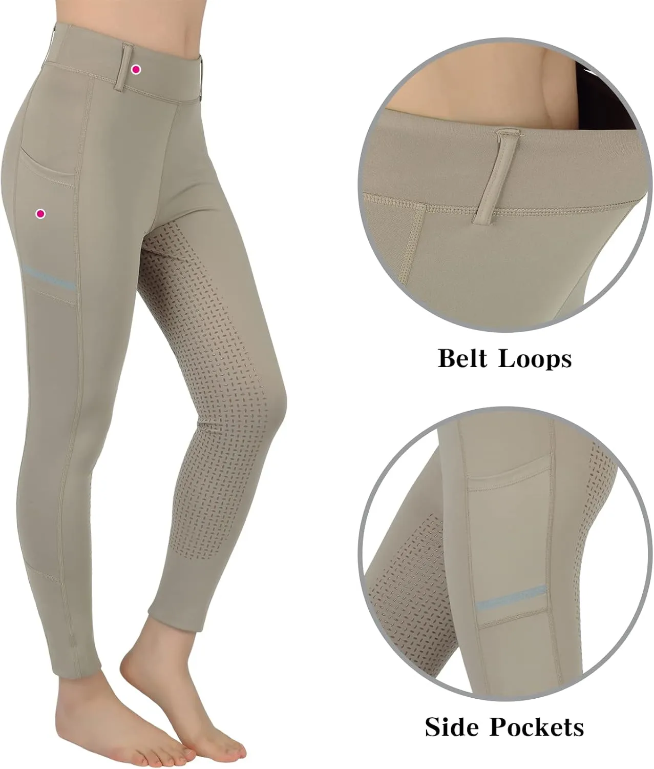 Horse Riding Pants Equestrian Girls Full Seat Silicone Breeches Kids Pull-On Horseback Riding Tights Pockets