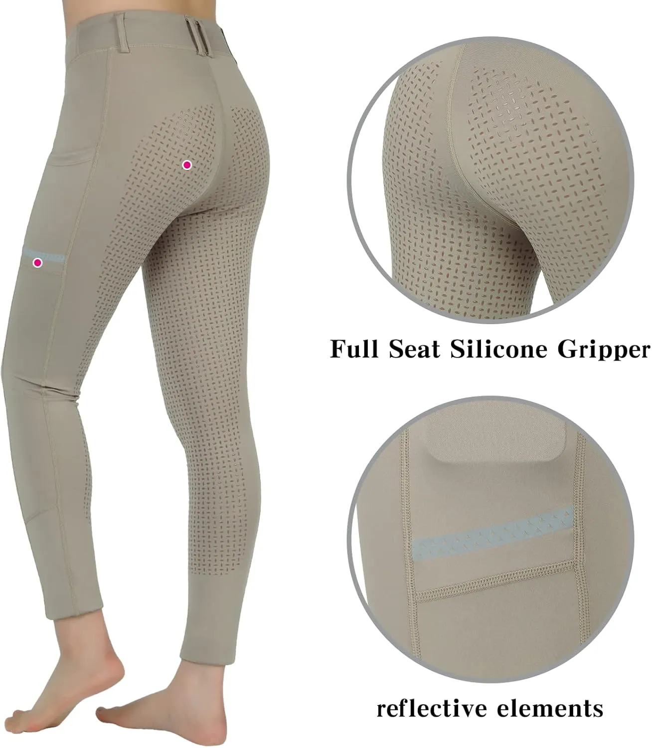 Horse Riding Pants Equestrian Girls Full Seat Silicone Breeches Kids Pull-On Horseback Riding Tights Pockets