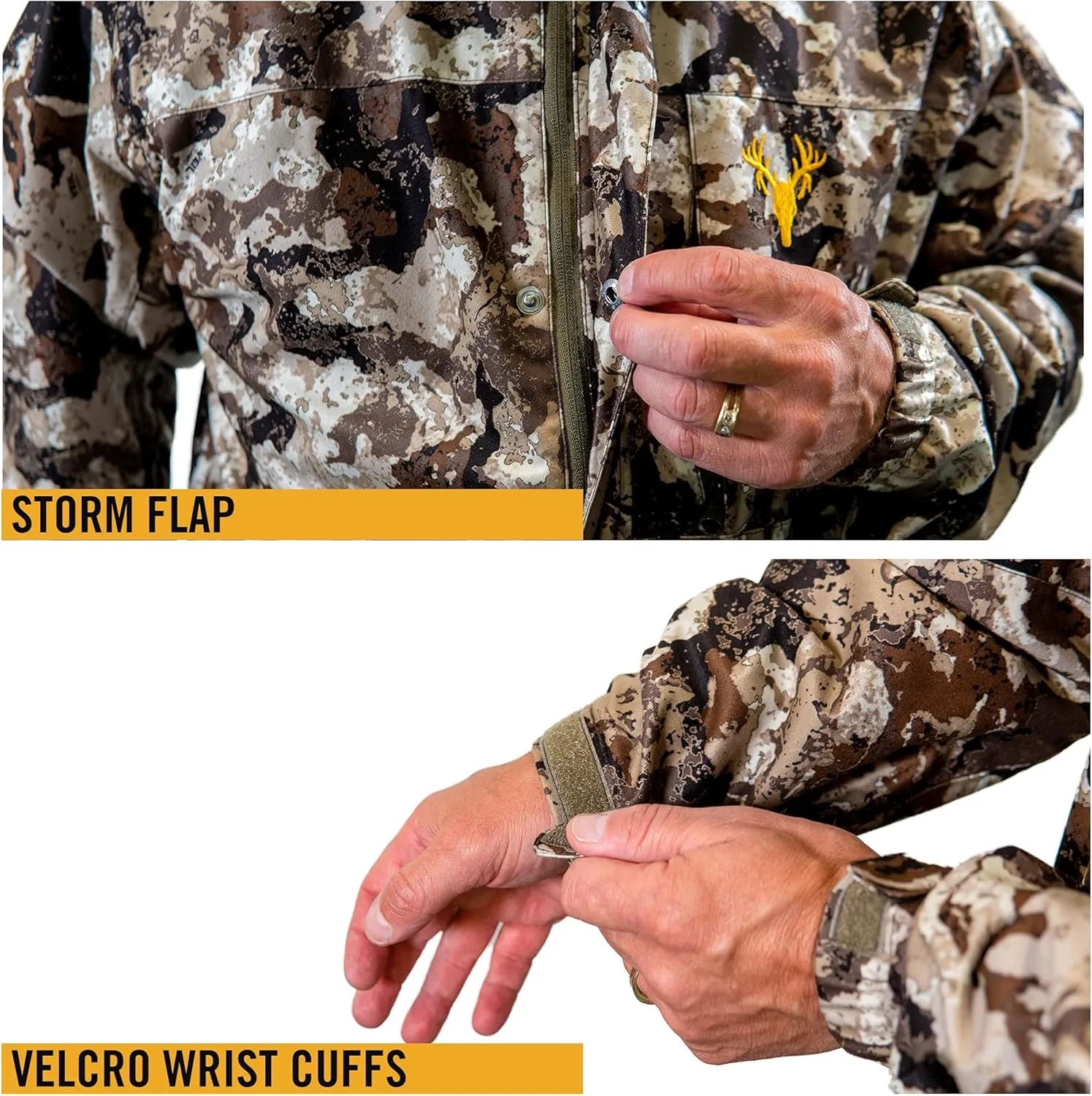 HOT SHOT Mens Camo Rain Jacket, Breathable Lightweight Jacket with Waterproof Hood for Hunting, Fishing, Hiking, Camping