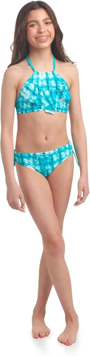 Kanu Surf Girls' Morgan Ruffle Halter Bikini 2-Piece Swimsuit, Pink, 2t