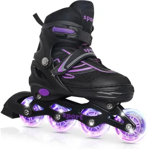 Kids Inline Skates for Girls Ages 6-12, Adjustable 4 Size Blades Roller Kids Skates for Girls and Boys, Youth and Teens, Beginner with Full Wheels Illuminating