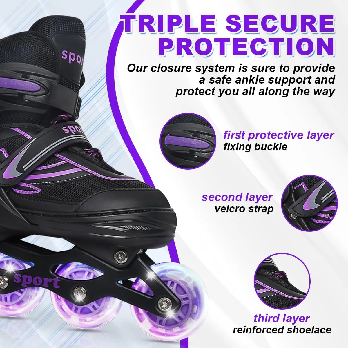 Kids Inline Skates for Girls Ages 6-12, Adjustable 4 Size Blades Roller Kids Skates for Girls and Boys, Youth and Teens, Beginner with Full Wheels Illuminating