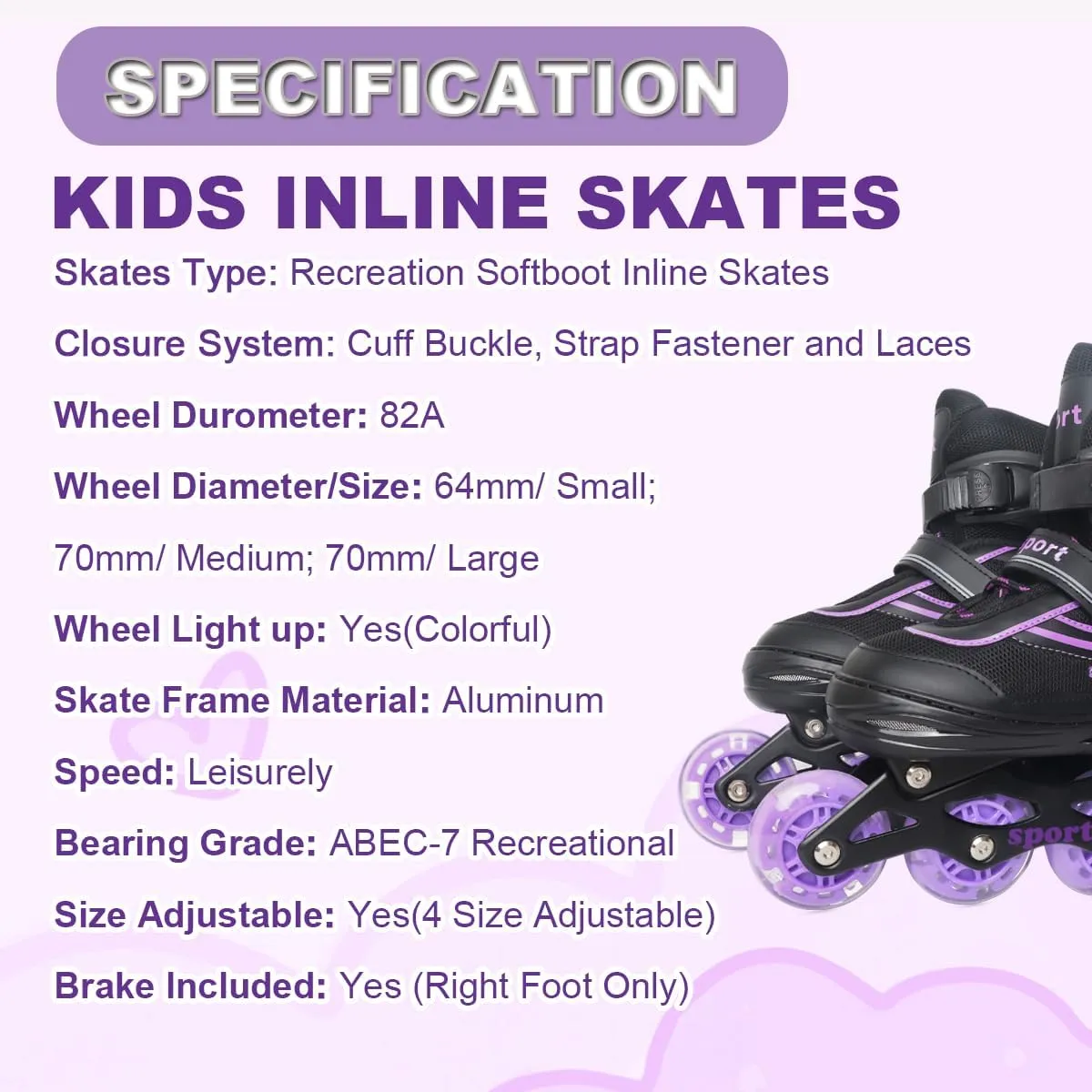 Kids Inline Skates for Girls Ages 6-12, Adjustable 4 Size Blades Roller Kids Skates for Girls and Boys, Youth and Teens, Beginner with Full Wheels Illuminating