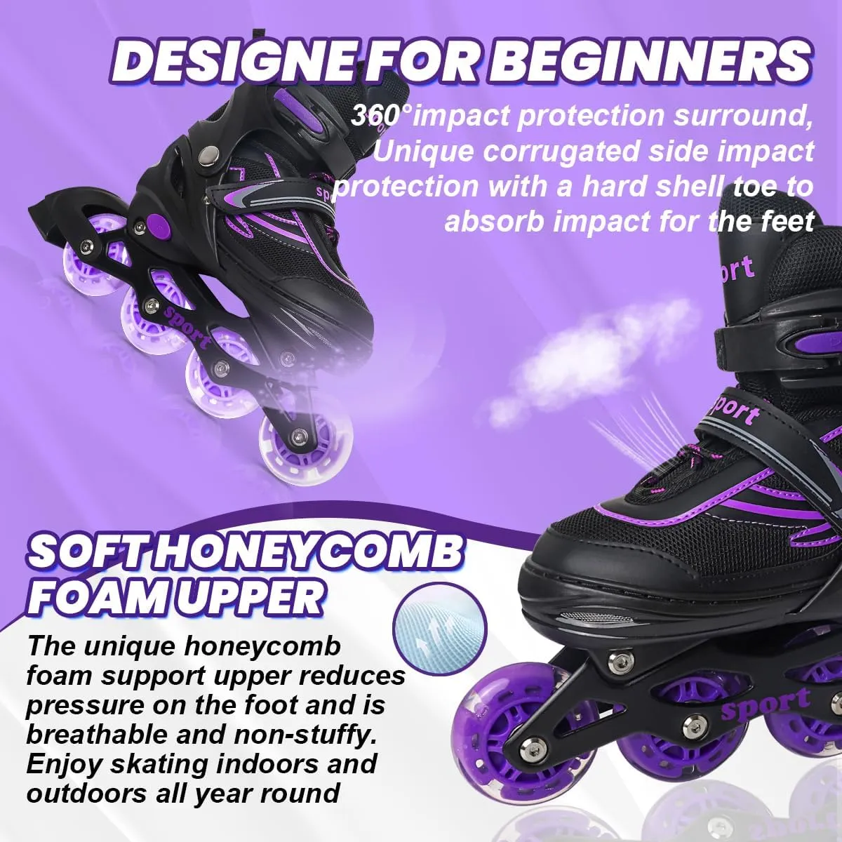 Kids Inline Skates for Girls Ages 6-12, Adjustable 4 Size Blades Roller Kids Skates for Girls and Boys, Youth and Teens, Beginner with Full Wheels Illuminating