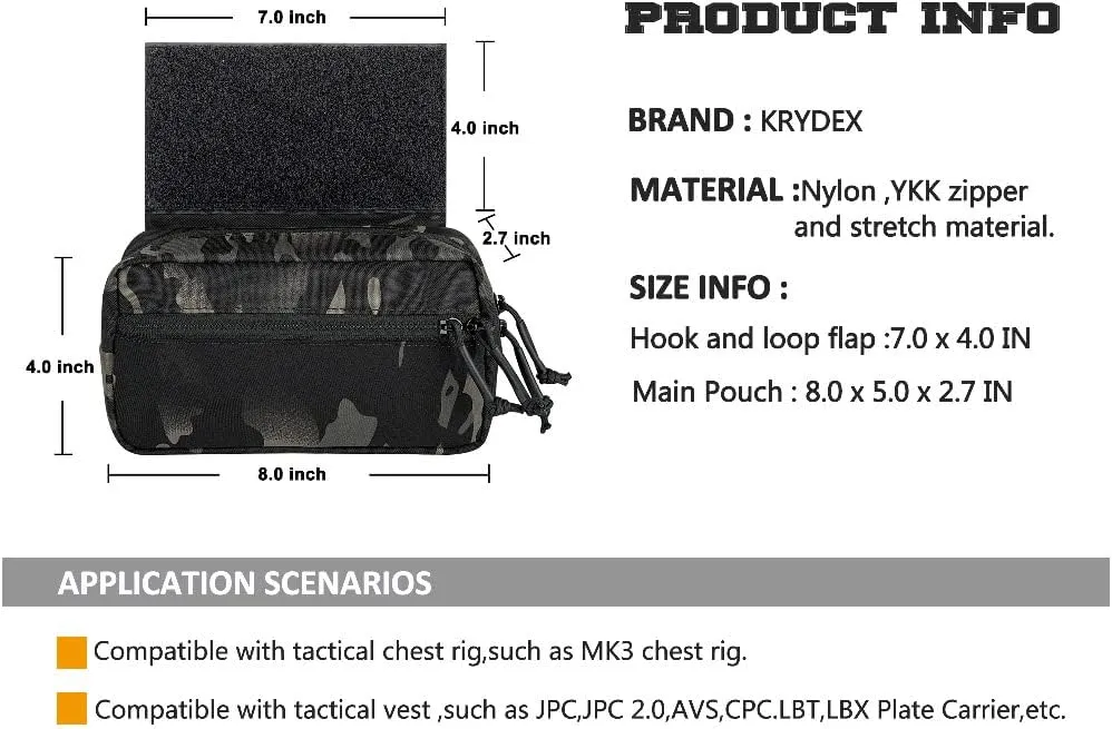 KRYDEX Tactical Drop Pouch Sub Abdominal Carrying Kit Bag Tactical Fanny Pack with Hook and Loop Panel for Tactical Vest Chest Rig (MCBK)