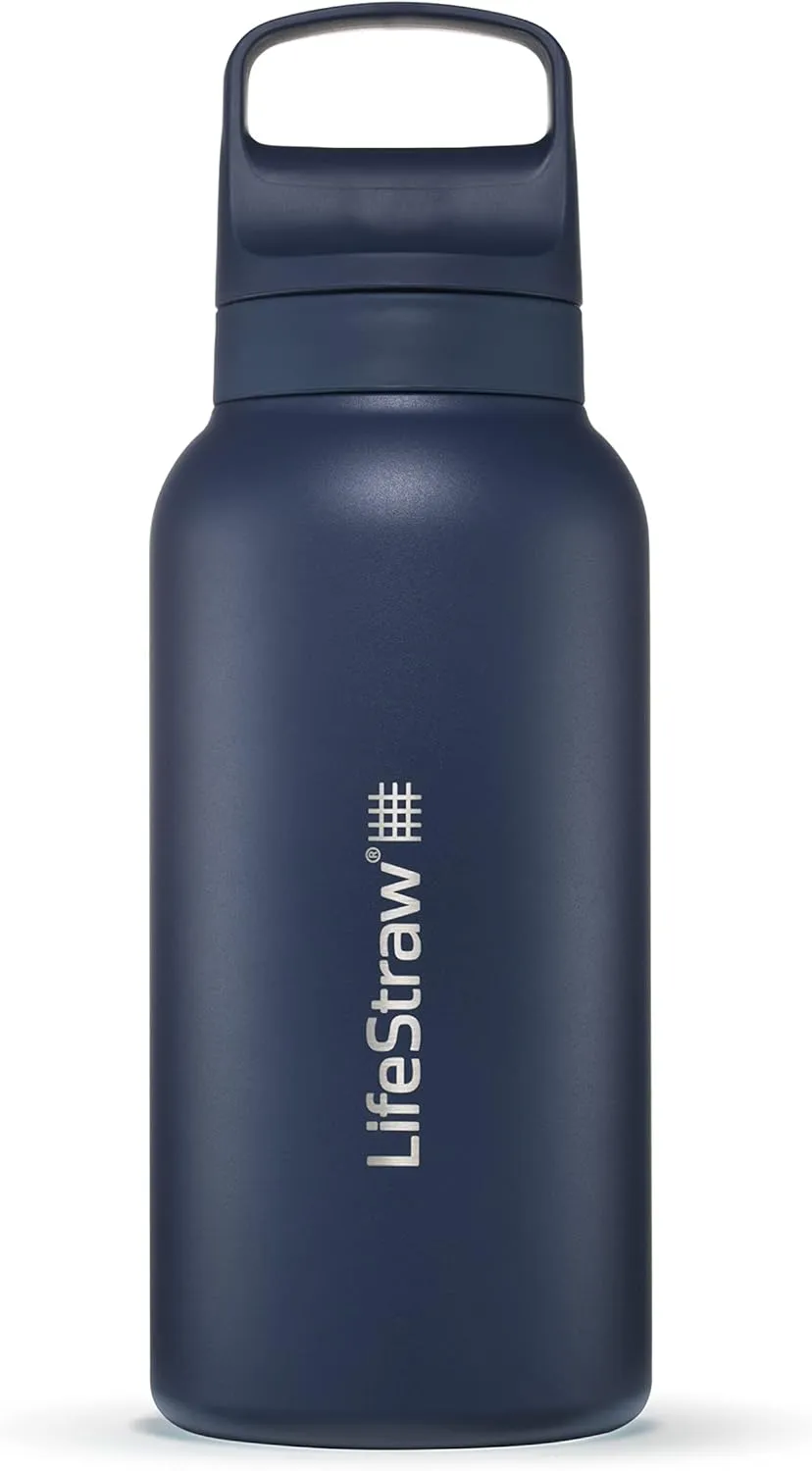 LifeStraw Go Series  Insulated Stainless Steel Water Filter Bottle for Travel and Everyday Use Removes Bacteria, Parasites and Microplastics, Improves Taste, 1L Aegan Sea
